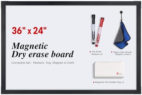 TOWON Magnetic Whiteboard, 36 x 24 Inch, Solid Pine Wood Frame, Black