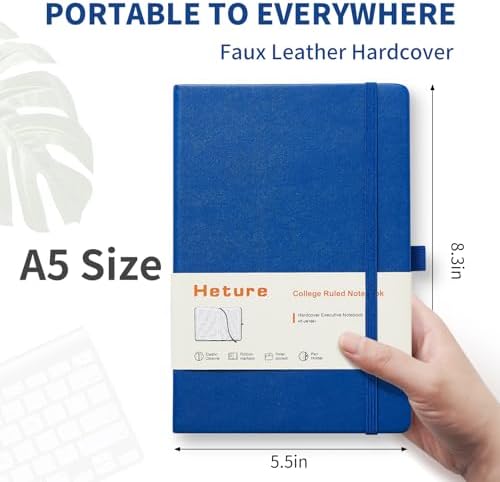 Heture Hardcover Notebooks, A5 Lined Journals Notebook for Writing 160 Pages, 8.2 x 5.5 inch, Blue Colors Classic Ruled Notebooks for College/Work/Travel (Blue, 1 Pack)