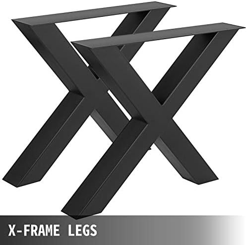 VEVOR Set of 2 Steel Table Legs, 28 Height 31 Wide Dining Table Legs,Heavy Duty 3.1" Square Box Section X Frame Table Legs,28x31x3.1 Inch Black Color Industrial Country Style Metal Dining Legs