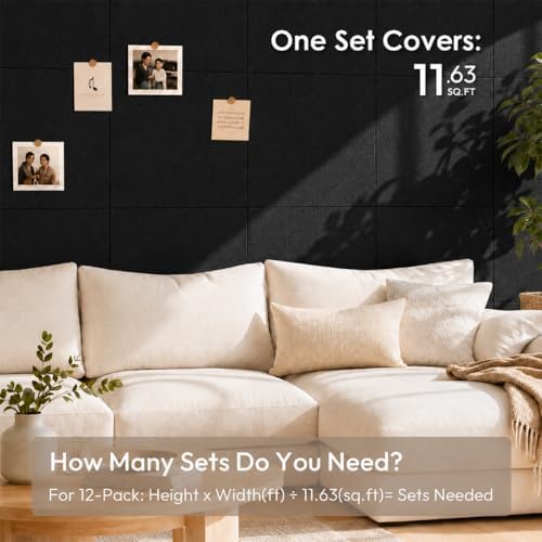 SIOLOC Felt Bulletin Board Tiles, 12 Pack Black Cork Board Alternative for Walls, Large Felt Wall Tiles, 48 x 36 in Oversized Wall Organizer for Home Office Classroom Dorm