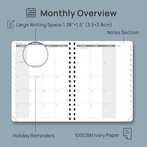 POPRUN 2027 Planner, 6.75" x 8.5" Weekly Calendar Book, Day Planner 2027