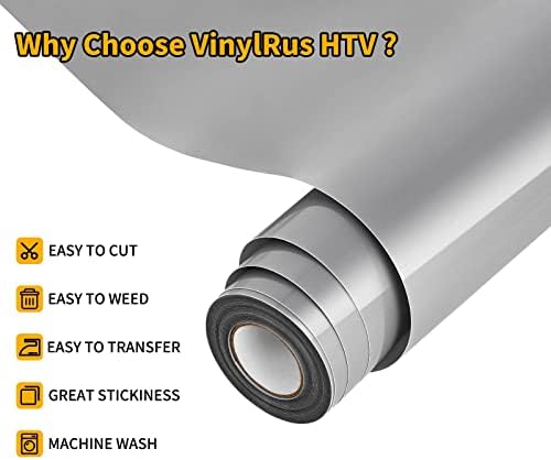 VinylRus Heat Transfer Vinyl, Silver, 12" x 20ft