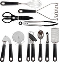 COOK WITH COLOR Kitchen Gadget Set Stainless Steel Utensils with Soft Touch Handles, 7 Pieces, Stainless Steel Black