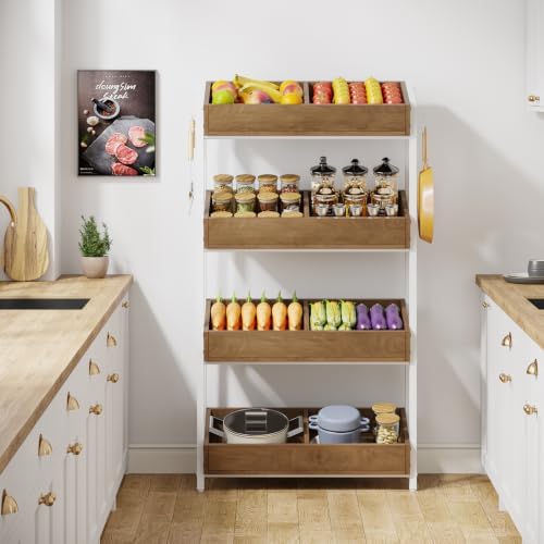 Tribesigns Wood Fruit and Vegetable Basket Stand,Onions and Potato Rack