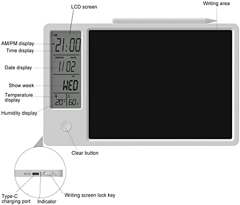Electronic Desktop Calendar Rechargeable Writing Notepad with Digital Clock