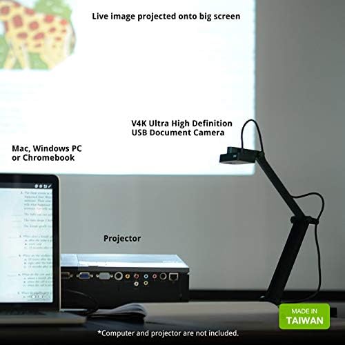 IPEVO V4K Ultra High Definition 8MP USB Document Camera — Mac OS, Windows, Chromebook Compatible for Live Demo, Web Conferencing, Distance Learning, Remote Teaching, Green
