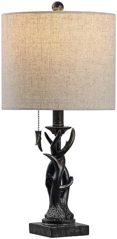 JONATHAN Y Gaston Rustic Faux Antler Resin Table Lamp 20.5", Antique Black