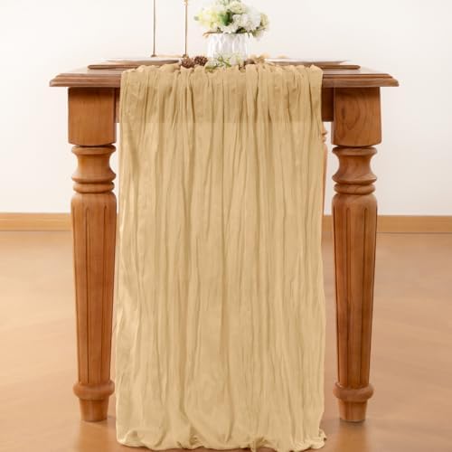 Beige Cheesecloth Table Runner Fall Boho Wedding Birthday Home Decor