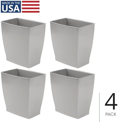 iDesign Small Plastic Bathroom Trash Can, Slim Rectangle, 4-Pack