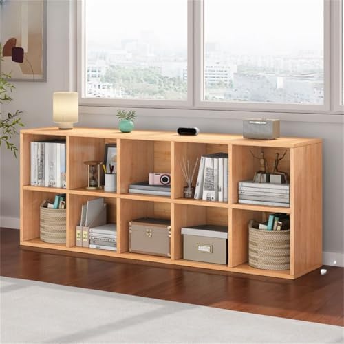 Lateral Filing Lumber Bookshelves Shelves Solid Wood Bookshelf, Floor-standing Storage Rack, Low Bookcase, Cube Storage Unit, Household TV Cabinet, Bay Window Cabinet Natural 63"L x 9"W x 26"H