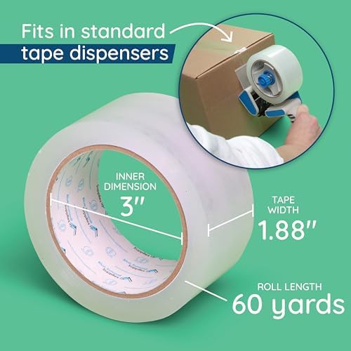 Blue Summit Supplies 12 Pack Clear Packing Tape, 1.88" x 60 yd, 2.7mil