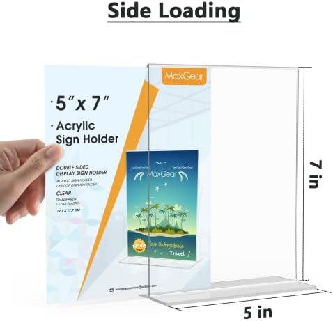 MaxGear 12 Pack Acrylic Sign Holder 5x7 inch Double-Sided Display, Vertical