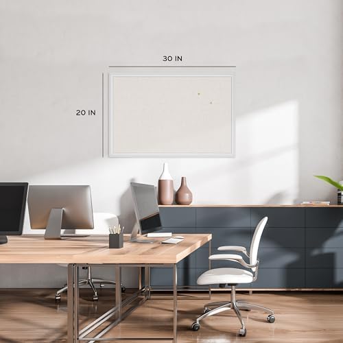 U Brands Farmhouse Linen Bulletin Board, 30" x 20", White Wood Frame, Wall Mounted Pin Board for Home Office, Classroom & Kitchen, Includes Push Pins