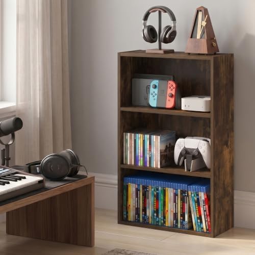 Furinno Basic DVD Shelf, 3-Tier CD Rack, Cube Storage, Amber Pine | 7 x 17 x 26, Open Shelf for DVD Blueray Game Disc, Organizer Media Shelf, for Living Room, Bedroom, Home Office