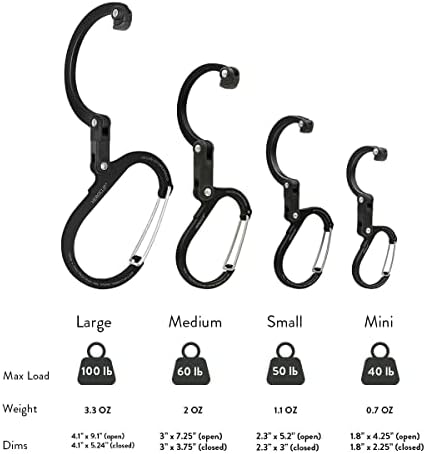 GEAR AID HEROCLIP 360° Swivel Carabiner Gear Clip and Hook (Medium) for Camping, Backpack, Suitcases and Garage Organization