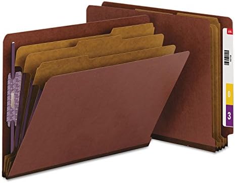 Smead End Tab Pressboard Classification File Folder, 3 Dividers, Red