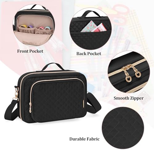 Teamoy Journal Supplies Storage Case, Portable Planner Bag, Black Quilted