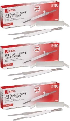 ACCO Brands Self-Adhesive Fasteners, 1" Capacity, Economy Box (70010), 100 Fasteners (Pack of 3)