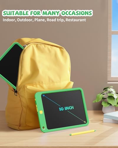LCD Writing Tablet 10 Inch, Toys for 3 4 5 6 7 8 9 10 Year Old Boys Girls, Colorful Doodle Board Drawing Tablet, Gift for Boys Toddlers Age 3-12 Years, Memo Board, Drawing Pads with Lanyard (Green)