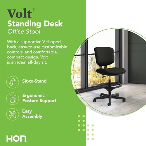 HON Volt Ergonomic Office Stool, Armless, Office Desk Computer Chair, Black