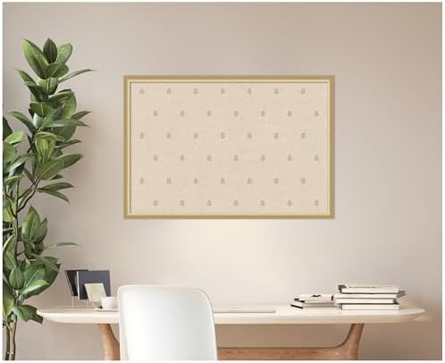 Kate and Laurel Framed Fabric Pinboard 38 x 26, Beige Botanical Block Print Printed Linen Classic Bulletin Board for Use as a Vision Board or Wall Organization, Florence Gold Frame