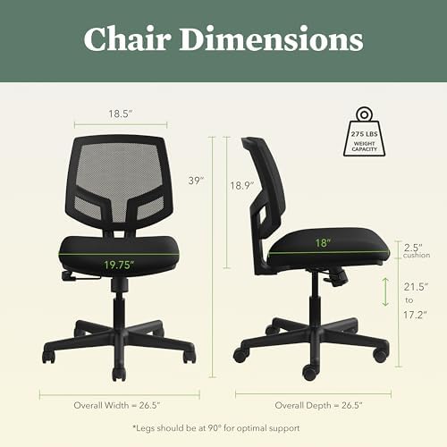 HON Volt Ergonomic Office Chair, Armless, Office Desk Computer Chair, Black