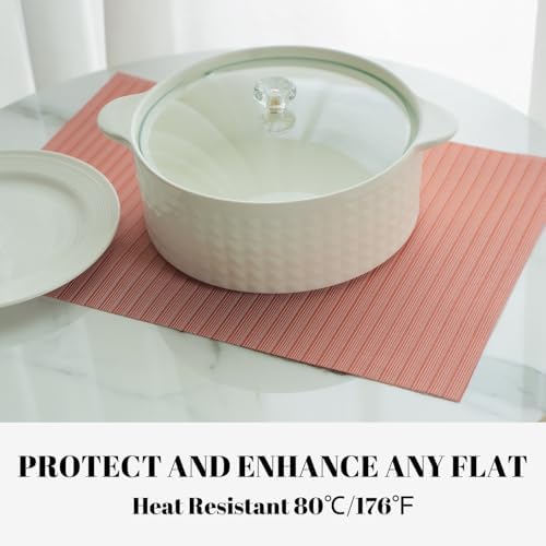 Placemats Set of 6 Vinyl/Plastic Woven Place Mats for Kitchen Table Indoor/Outdoor Washable Placemat Wipeable Dining Table Mats (Red Stripes,6)