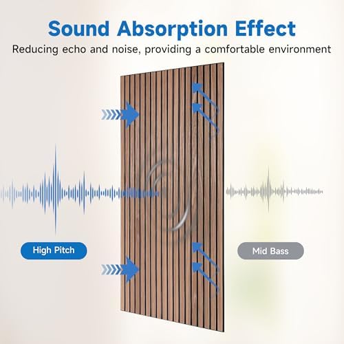 5 Pack Large Wood SlatWall Acoustic Panels for Wall 47.2 x 23.6 x 0.4 Inch Soundproof Absorbing Decor Panel Wood Veneer Panels for Living Room Bedroom Home Studio Office Decor(Wooden Stripes, 5 Pack)