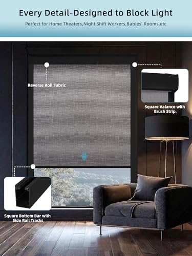 SmartWings Motorized Smart Roller Shades, 100% Blackout Safari Rock Grey