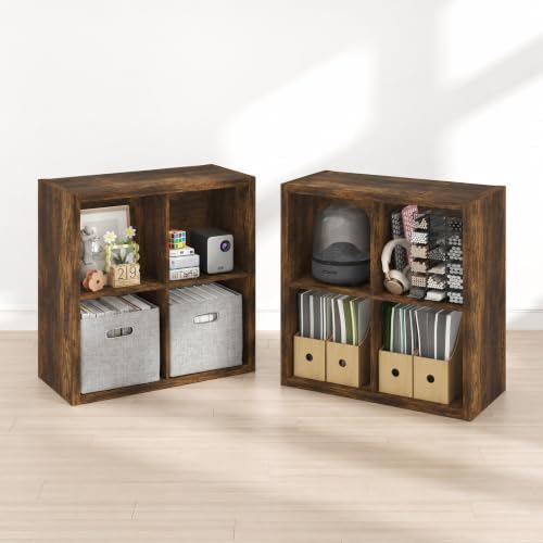 Furinno Cubicle Book Shelf Set of 2, 4-Cube Bookshelf, Amber Pine