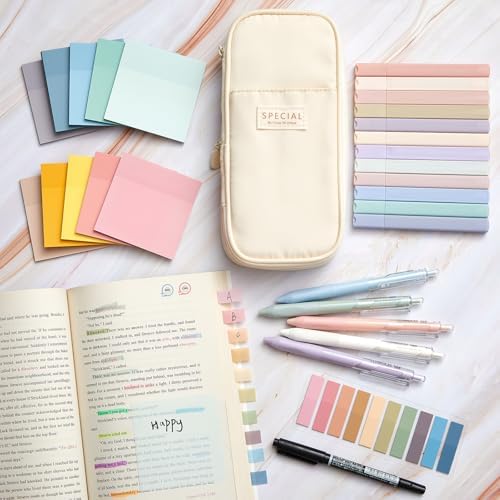 Jutom 39 Pcs Aesthetic Book Annotation Kit,Cream,Cute Style