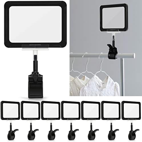 7 Pcs Rotating Sign Holders with Clamp, 6 x 9" PVC Cards for Clothing Rack