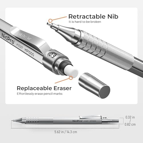 Nicpro 0.9 mm Metal Mechanical Pencil Set with Case