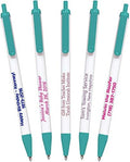 USA Made, Personalized Writing Ink Ballpoint Novelty Pens, Custom Printed with Your Logo & Text (Pack of 500 White Pens with Teal Trim)