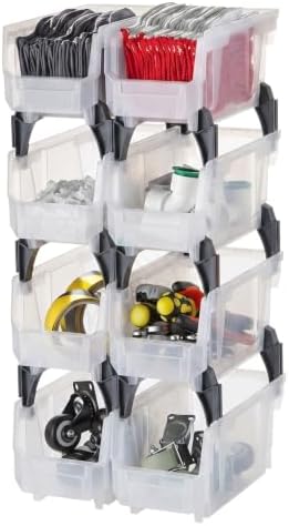 VEVOR Plastic Stackable Storage Bins, 10.9 x 5.5 x 5.1 inch (8 Pack), Plastic Containers for Organizing & Storage Bins for Closet, Garage, Small Parts, Office Supplies, Other Accessories, Transparent