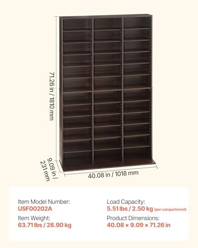 VEVOR Media Storage Cabinet, 12-Tier DVD Shelf Organizer, 40.08 x 9.09 x 71.26 in Multimedia Storage Organizer for CDs, DVDs, Books and Games, CD Shelf for Living Room, Home Office, Recording Room