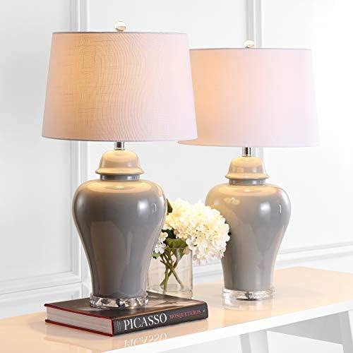 JONATHAN Y Winnie Ceramic Urn LED Table Lamp 27" Bedside, Gray, Set of 2