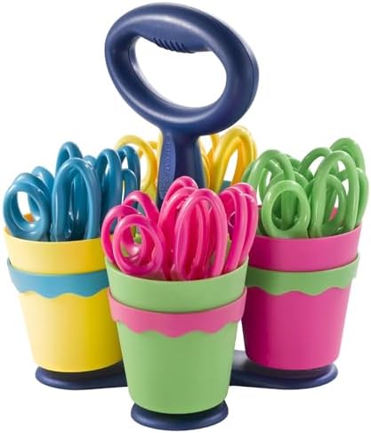 Westcott School Scissor Caddy and 5-Inch Blunt Safety Scissors for Kids, Back to School, Classroom Supplies, Assorted, 24 Pack (14756)