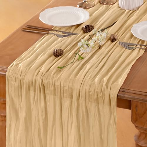 Beige Cheesecloth Table Runner Fall Boho Wedding Birthday Home Decor