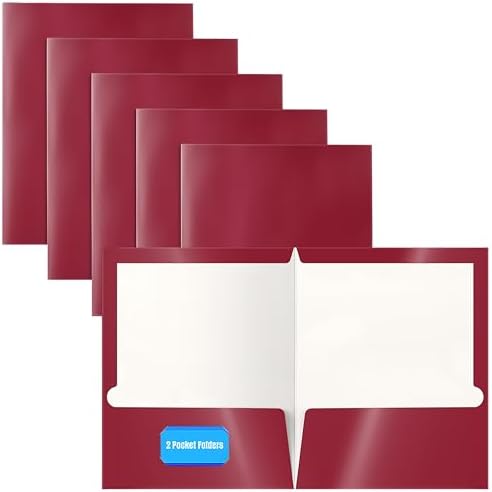 Better Office Products 2 Pocket Glossy Laminated Burgundy Red Paper Folders, Box of 25, Letter Size, Burgundy Red Paper Portfolios