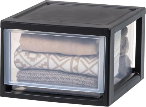 IRIS USA Plastic Storage Drawer Organizer, 14.5 Qt Stackable, 3 Pack, Black