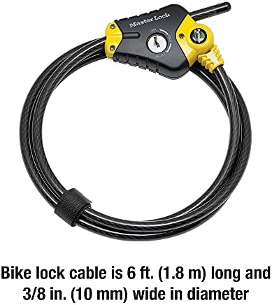 Master Lock Black and Yellow Python Cable Lock-Key, OutdoorLock for Bikes, Trail Cameras, and Other Equipment, 6 Foot Long x 3/8-Inch Diameter, 8413DPF (Pack of 6)