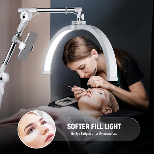 NEEWER Basics 22" Half Moon Lash Light with Articulating Desk Clamp Mount Stand/Phone Holder, 32W Foldable LED Nail Tech Table Arc Lamp for Makeup Beauty Tattoo Overhead Video Recording, HM03-D