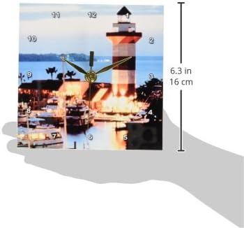 3dRose dc_61725_1 Harbor Town Lighthouse at Hilton Head Island at Dusk Desk Clock, 6 by 6-Inch