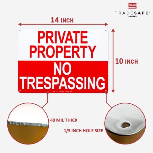 TRADESAFE Private Property No Trespassing Sign, Quick Install Aluminum Safety Sign, Light Reflective, UV-Resistant, Waterproof, 14” X 10” No Trespassing Signs Private Property