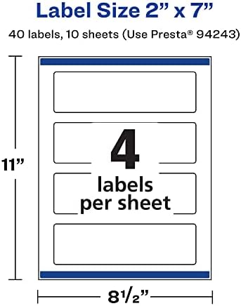 Avery Printable Durable White Rectangle Labels, Sure Feed Technology, 2" x 7", Print-to-the-Edge, Waterproof Labels, Laser & Pigment-Based Inkjet Compatible, 40 Total
