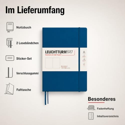 LEUCHTTURM1917 - Notebook Hardcover Composition B5-219 Numbered Pages for Writing and Journaling (Indigo, Plain)
