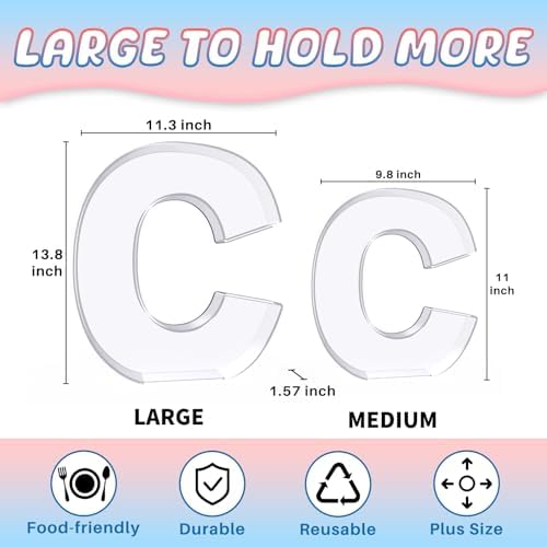 13.8" Extra Large Acrylic Letter Charcuterie Board Box, Reusable Fillable Letter Cake Candy Dish Display Serving Tray for Birthday Anniversary Party Decoration (C)