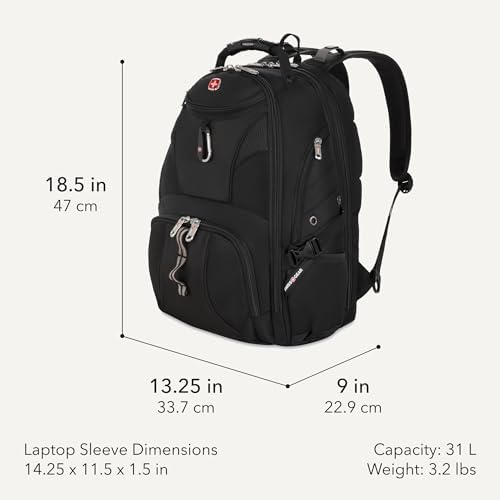 SWISSGEAR 1900 ScanSmart Laptop Backpack, Fits Most 17-Inch Laptops, TSA-Friendly Lay-Flat Design, RFID Protection, and Tablet Pocket, Black, 31L, 18.5-Inch
