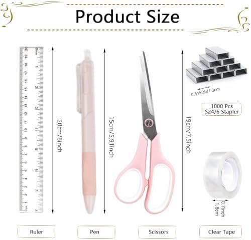 Office Supplies,Desk Accessories,Stapler and Tape Dispenser Set,1000 Staples,Staple Remover,Pen Holder,Folding Phone Holder,Journal Notebook,Ballpoint Pen,Scissor,Ruler,Clear Tape,Sticky Notes,Ect